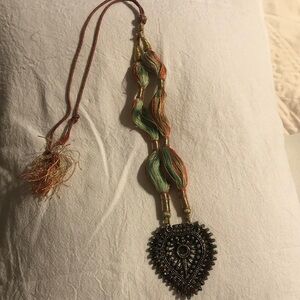 India Boutique Green and Orange Multi-Strand Pendant Necklace